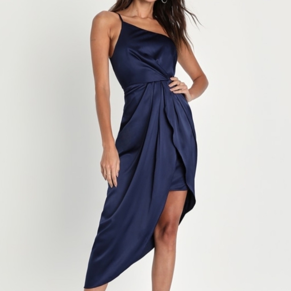 Lulu's Law Of Attraction Blue One Shoulder Cocktail Party Formal Dress Nwt